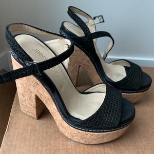 Jimmy Choo size 37.5 Suede & Cork Platform Sandal
